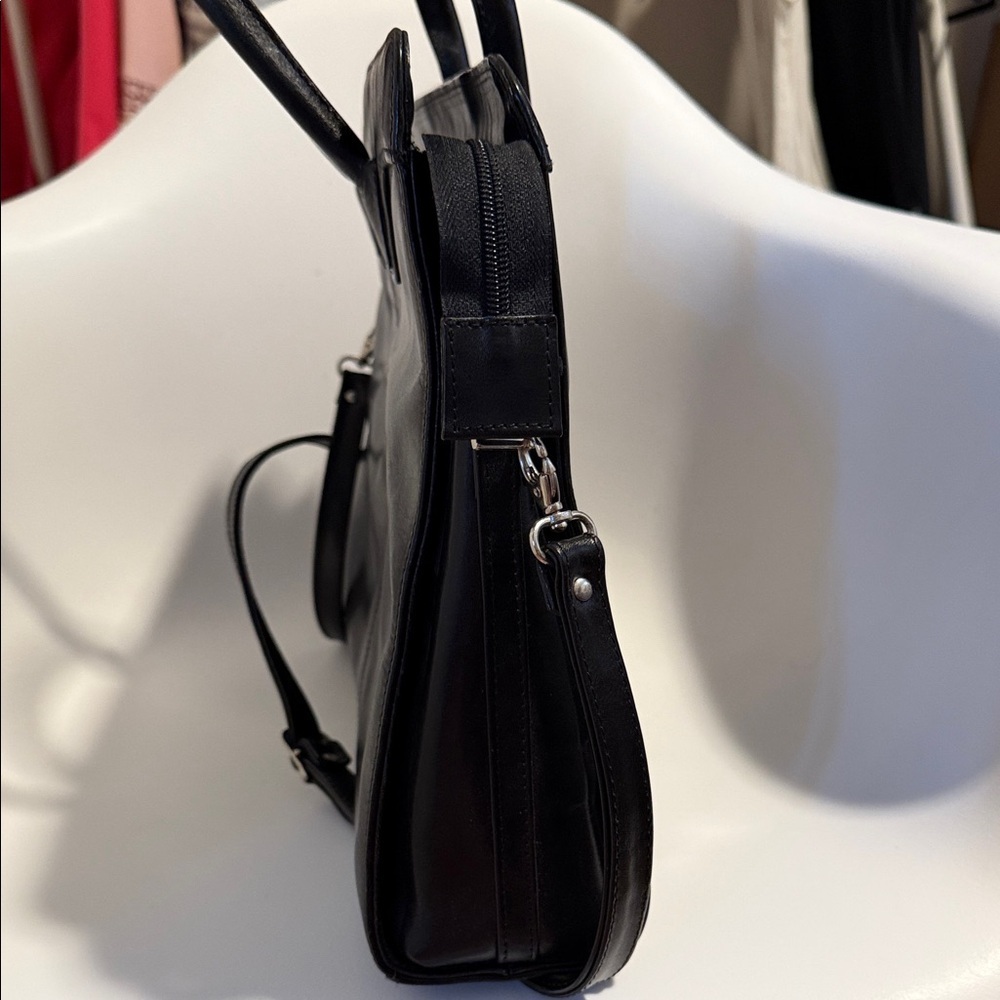 Elegant Black Leather Briefcase Messenger Laptop Executive bag shoulder strap - Picture 3 of 16